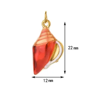 Stainless steel red enamel shell pendant charm details with 22mm x 12mm dimensions