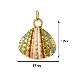 Detailed view showing 19mm by 17mm dimensions of a colorful enamel seashell charm