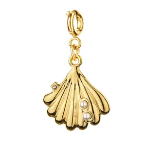 Eleganter 18k vergoldeter Muschelanhänger aus Titanstahl mit Perlen für DIY-Schmuck