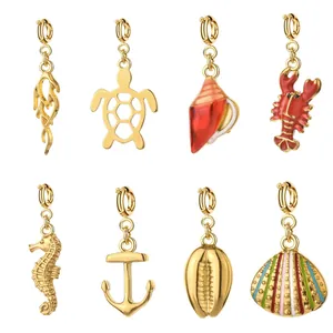 Fashion Stainless Steel Ocean Marine Life Charms Enamel Drip Oil Turtle Shell Anchor Seahorse Pendants For DIY Jewelry Making