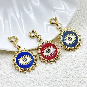 Edelstahl Evil Eye Sonnenanhänger in Rot und Blau Emaille für DIY-Schmuckherstellung