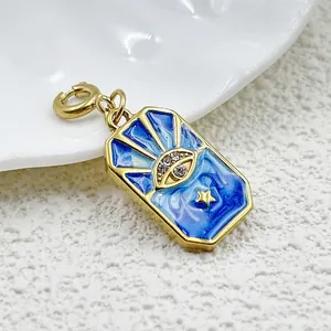 Vergoldeter Edelstahl-Anhänger mit blauem Emaille-Böse-Augen-Tarot für DIY-Schmuckherstellung