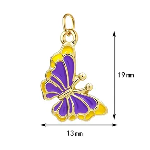 Pendentif papillon en émail jaune et violet de 19 mm x 13 mm