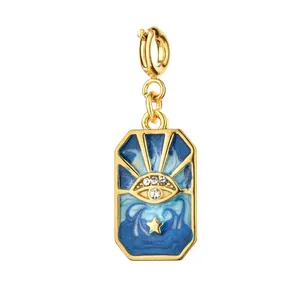 Goldener Edelstahl-Anhänger mit blauem Emaille-Böse-Blick-Tarot-Design für Schmuck
