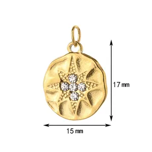 Detailed view of gold-plated eight-pointed star pendant with 17mm x 15mm dimensions