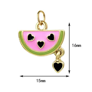 Close-up detail of a colorful watermelon slice jewelry charm showing 15mm by 16mm dimensions