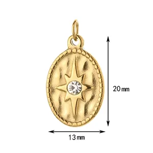 Detailed view of 20mm x 13mm gold stainless steel eight-pointed star pendant dimensions