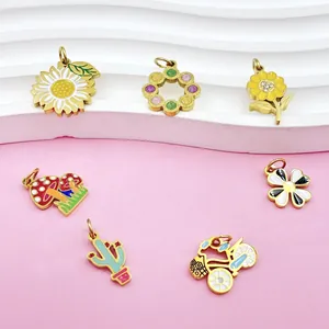 Breloques en émail et acier inoxydable avec motifs de champignons, fleurs et vélos pour bijoux
