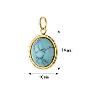 Oval gold-plated stainless steel pendant with turquoise stone, 14x10mm dimension details