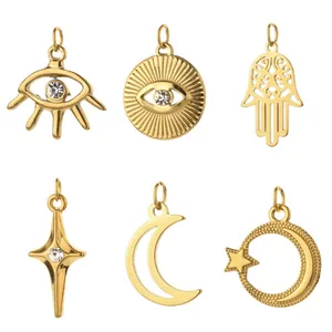 Roestvrij Staal Vergulde Boze Oog Hand Van Fatima Maan Ster Bedeltjes Strass Ingelegd Hangers Voor DIY Sieraden Maken Accessoire