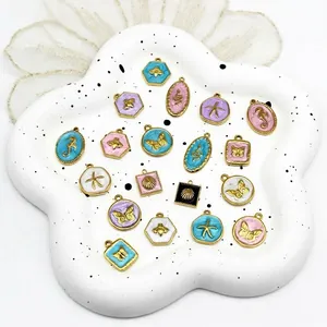 Assorted colorful 18K gold plated stainless steel DIY charms with marine animal motifs