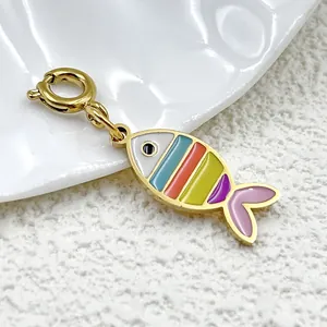 Vibrant multi-color enamel fish pendant with 18K gold-plated clasp for DIY jewelry
