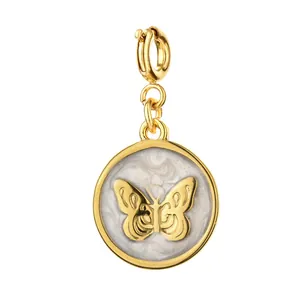 18K gold plated stainless steel butterfly pendant with pearlescent enamel background