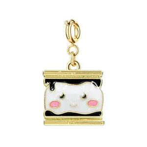 Cute glittery cartoon snack charm pendant with gold spring clasp for DIY jewelry making