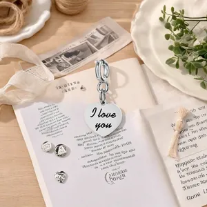 Ανοξείδωτο μενταγιόν καρδιά χαραγμένο με I love you για κατασκευή κοσμημάτων