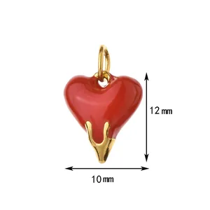 Detailed view of red enamel heart pendant with dimensions of 12mm by 10mm