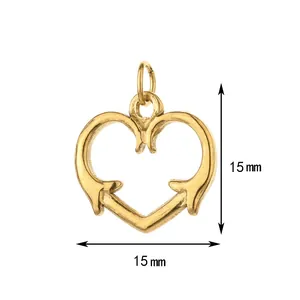 Close-up of gold heart anchor pendant with 15mm size dimensions for jewelry making