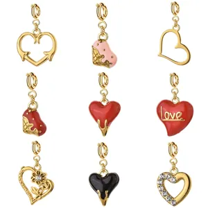 Vintage Stainless Steel Heart Pendant Charms For DIY Jewelry Making Gold Plated Enamel Drip Oil Rhinestone Love Pendants For Women Bracelet Necklace Accessories