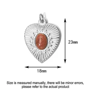 Stainless steel heart-shaped pendant with natural stone, measuring 23mm by 18mm