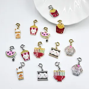 Colorful glitter enamel food charms set for DIY jewelry bracelets with spring clips