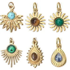 Ciondolo in Acciaio Inossidabile con Pietra Naturale Irregolare Oro Bohémien Sunburst Drip Charm per Creazione Gioielli Fai da Te Donna