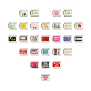 Various 10x9mm stainless steel enamel charm links for DIY modular Italian bracelets