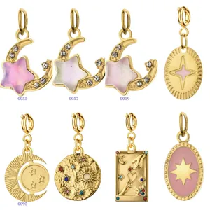 Vintage Stainless Steel DIY Celestial Pendant Multicolor Enamel Rhinestone Sun Moon Star Tarot Card Charm For Jewelry Making Necklace Bracelet Accessory