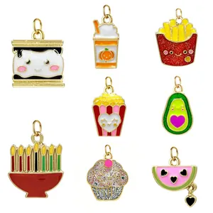 DIY Jewelry Making Charms Enamel Zinc Alloy Food Snacks French Fries Orange Juice Popcorn Pendants For Keychain Bracelet Necklace DIY Accessories