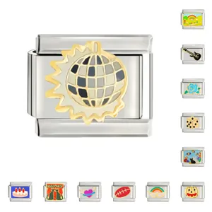 Collection de divers charms modulaires italiens en émail avec boules disco et guitares