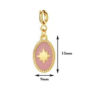 Detailed view of oval star pendant showing 15mm by 9mm measurements