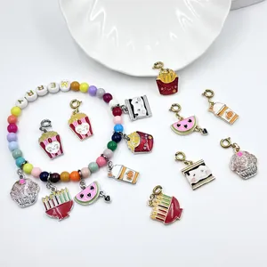 Colorful bead bracelet with cute food enamel charms like fries and juice for DIY jewelry