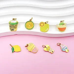 Variety of colorful stainless steel enamel fruit and drink pendants for DIY jewelry making