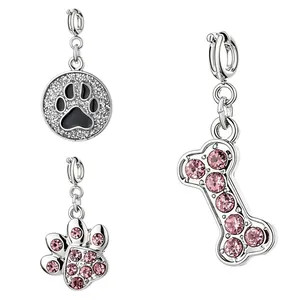 Süße Legierung Emaille Katzenpfote Knochen Charms Für DIY Schmuckherstellung Halskette Armband Zubehör Rosa Schwarz Strass Anhänger