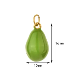 Dettaglio ravvicinato del ciondolo in smalto verde, altezza 16mm e larghezza 10mm
