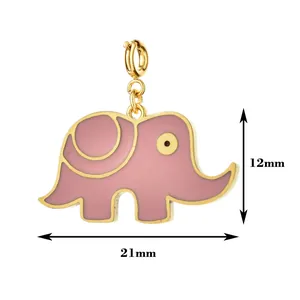 Macro detail of pink enamel elephant charm with 21x12mm dimensional measurements