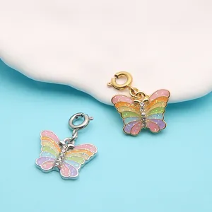 Cute rainbow enamel butterfly charms with glitter and rhinestones for DIY jewelry