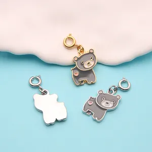 Cute grey enamel bear charms in gold and silver finish for DIY bracelets and kids jewelry