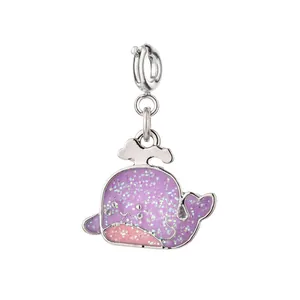 Cute purple whale glitter charm alloy pendant for kids DIY jewelry making accessories
