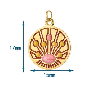 Detailed view of stainless steel sun tarot pendant with 17mm and 15mm dimensions