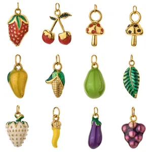 Pendente in Acciaio Inossidabile Frutta Verdura 3D Simulato Smalto Mango Fragola Uva Fungo per Creazione Gioielli Fai da Te
