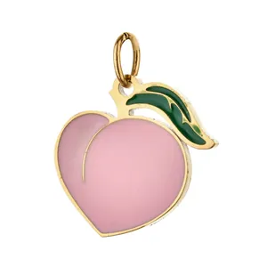 Peach shaped stainless steel enamel pendant with 18K gold plating for DIY jewelry