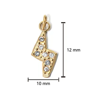 Detailed size measurements of the gold lightning bolt pendant with clear crystals