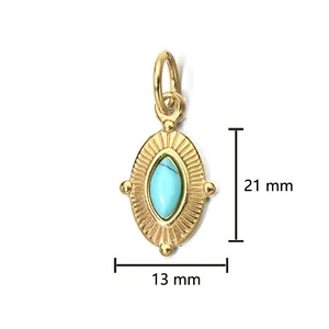 Pendentif vintage en acier inoxydable doré 18k ovale turquoise avec dimensions 21x13mm