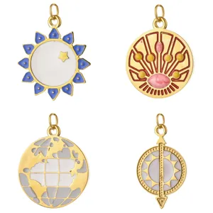 Stainless Steel Round Charm Enamel Sun Globe Compass Eye Pendant For Necklace Bracelet DIY Jewelry Making Accessories For Women