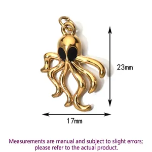 Detailed view of a marine style gold stainless steel octopus pendant with 23x17mm dimensions