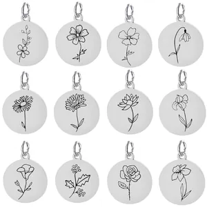 Geboortebloem Roestvrij Staal DIY Ronde Hanger Gepersonaliseerd Minimalistisch Maandelijkse Bloemen Charms Voor Ketting Armband Sieraden