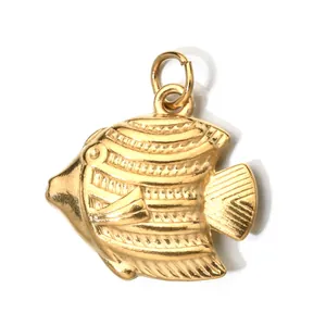 Gold-plated stainless steel tropical fish pendant charm for DIY ocean-themed jewelry