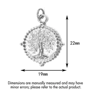 Medidas detalladas del colgante Árbol de la Vida de acero inoxidable para joyas