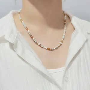 Elegant handmade natural stone and freshwater pearl necklace with colorful beaded design