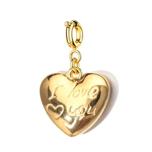 Elegante colgante de corazón dorado grabado con I love you para creación de joyas
